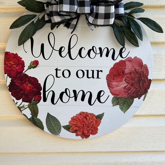 Handmade Solid Wood Round Wreath Wall Decor Roses Romantic Shabby Chic - Picture 2 of 3